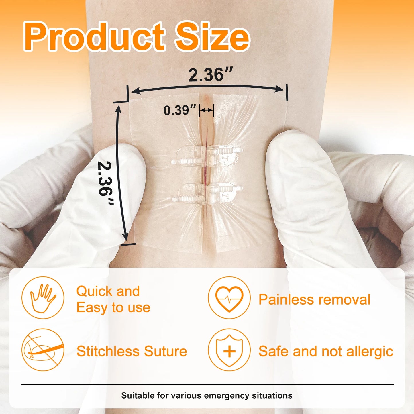 CARBOU 2PCS Zipper Painless Wound Closure Device Suture-Free Wound Dressing Closure Strips Kit Emergency Laceration Closures