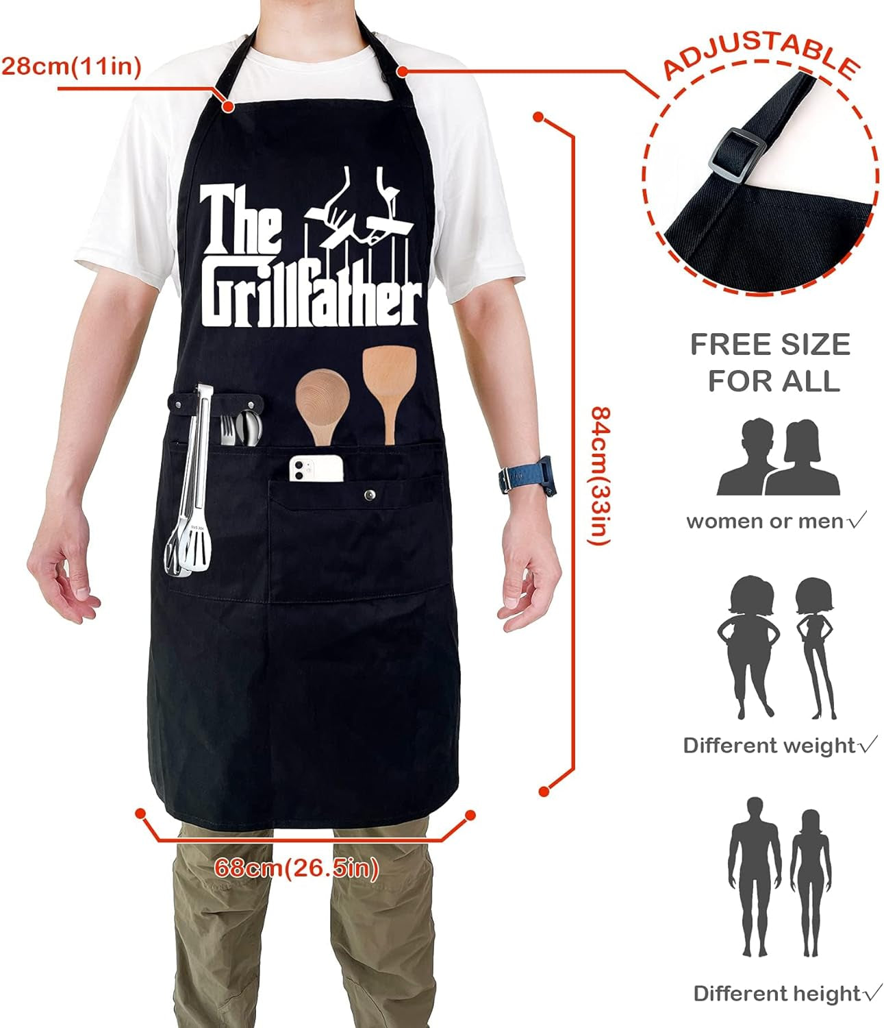 Funny Cooking Chef Apron with Pockets BBQ Kitchen Work Aprons Birthday Dad Creative Gifts