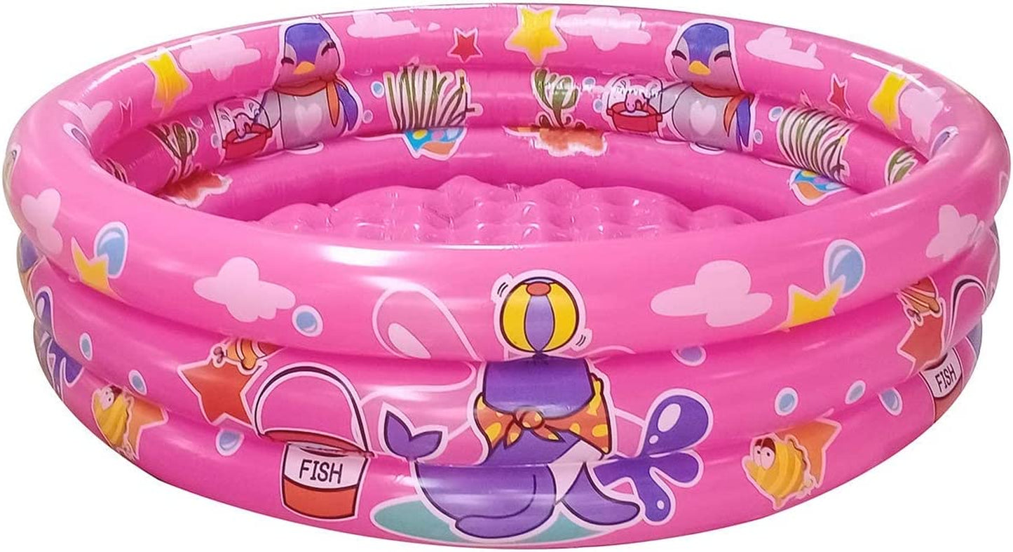 3 Rings Kiddie Pool, 48”X12”, Kids Swimming Pool, Inflatable Baby Ball Pit Pool, Small Infant Pool (Pink)