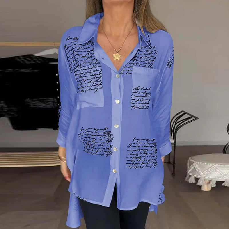 Spring Lapel Single-Breasted Sexy Blouses Women Elegant Letter Printed Swallowtail Shirt Autumn Long Sleeve Loose Irregular Tops