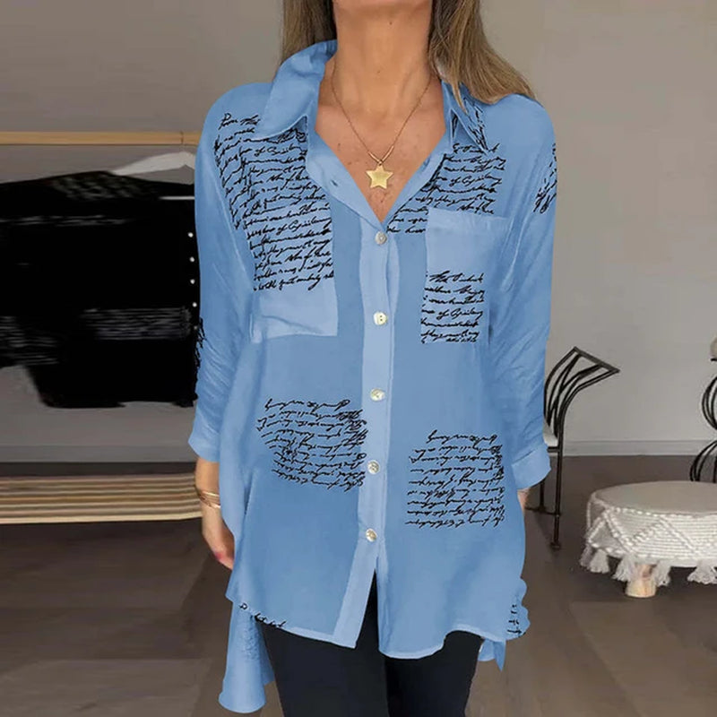 Spring Lapel Single-Breasted Sexy Blouses Women Elegant Letter Printed Swallowtail Shirt Autumn Long Sleeve Loose Irregular Tops