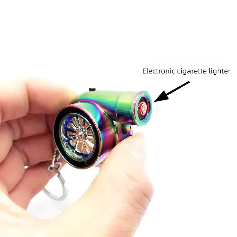 Cigarette Lighter Mini Turbocharger Keychain Turbo Spinning Turbine Key Chain Turbine Turbocharger Key Ring Holder Car Keyring