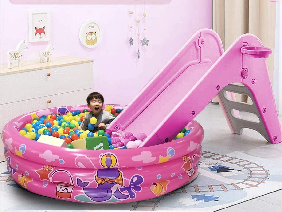 3 Rings Kiddie Pool, 48”X12”, Kids Swimming Pool, Inflatable Baby Ball Pit Pool, Small Infant Pool (Pink)