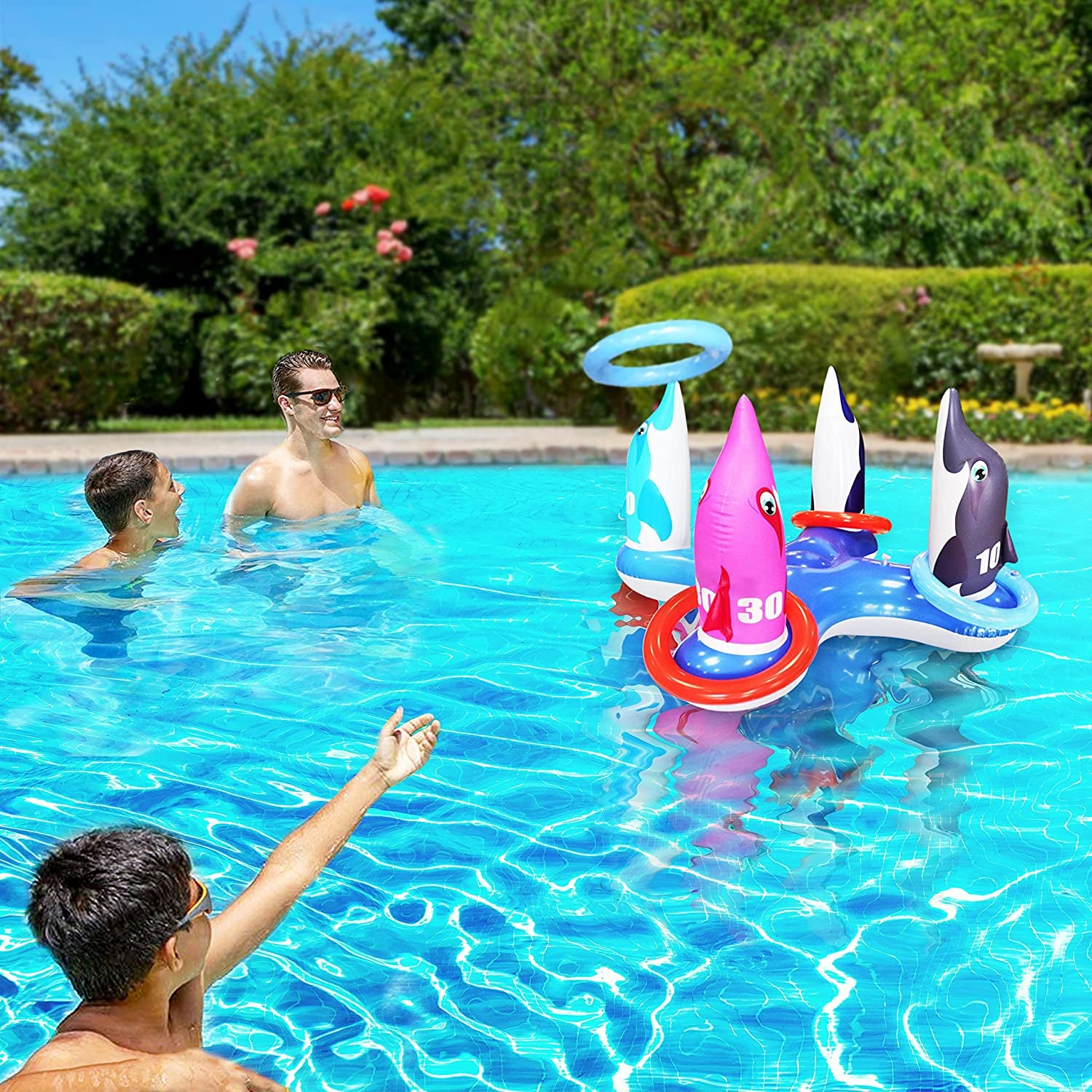 Pool Ring Toss Games Toys Inflatable Dolphin Swimming Pool Toys Floating Toss Game for Kids Adults Family for Pool Party Water Carnival Outdoor Toys