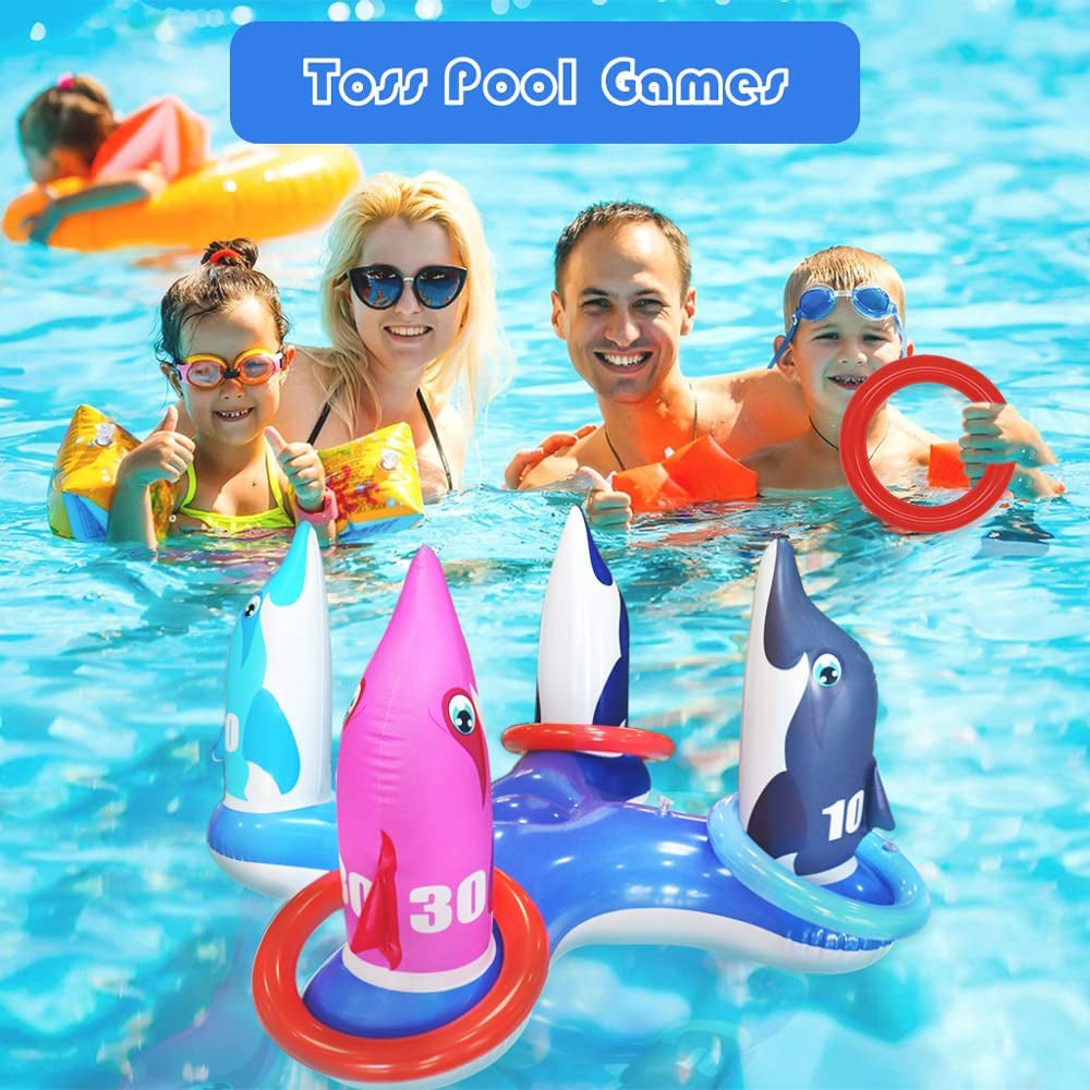 Pool Ring Toss Games Toys Inflatable Dolphin Swimming Pool Toys Floating Toss Game for Kids Adults Family for Pool Party Water Carnival Outdoor Toys