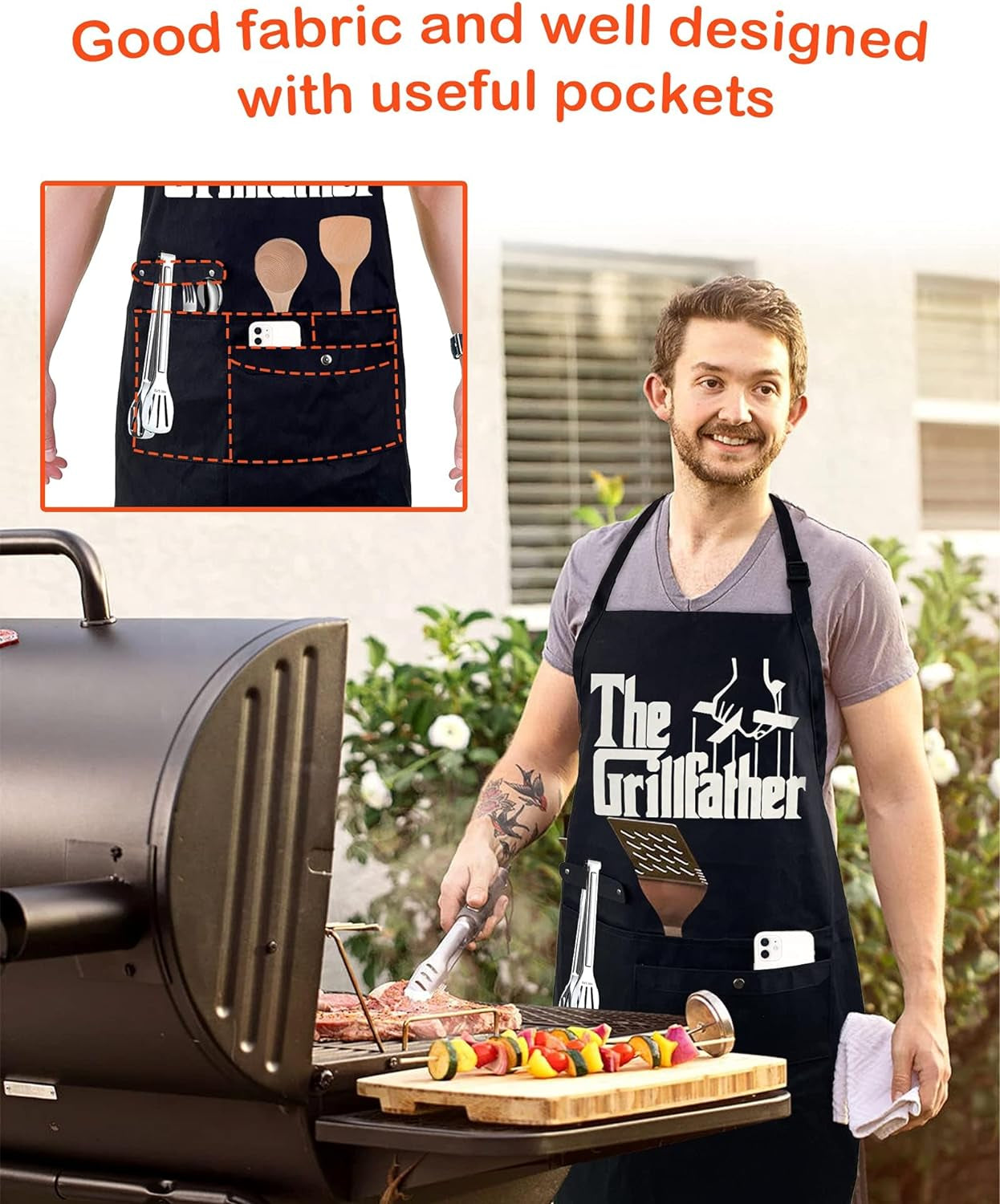 Funny Cooking Chef Apron with Pockets BBQ Kitchen Work Aprons Birthday Dad Creative Gifts