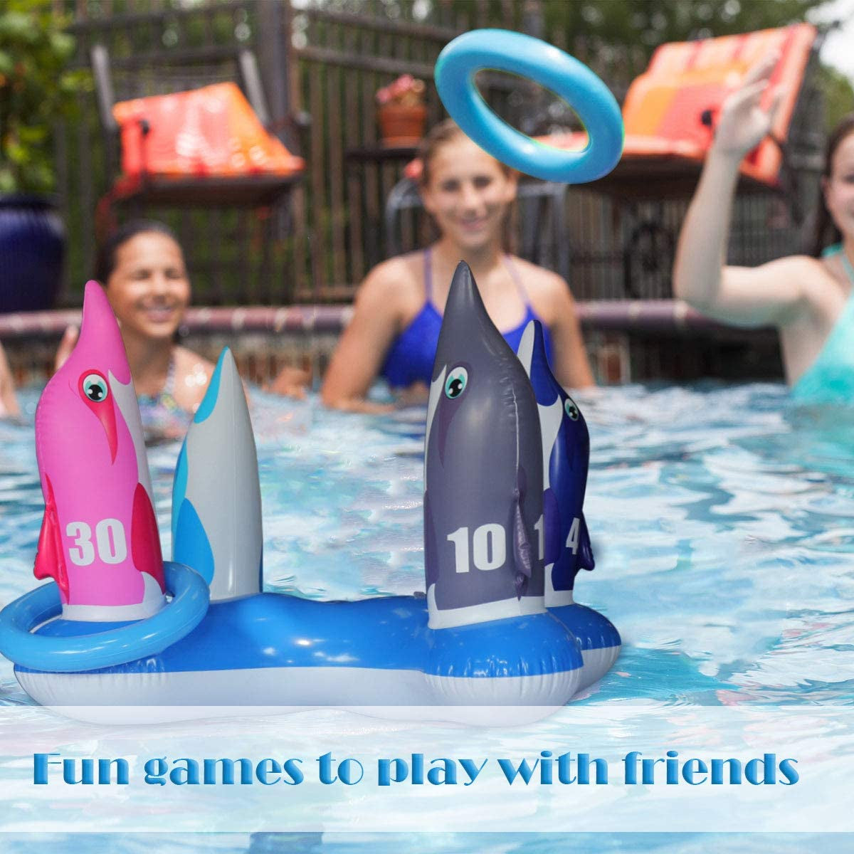 Pool Ring Toss Games Toys Inflatable Dolphin Swimming Pool Toys Floating Toss Game for Kids Adults Family for Pool Party Water Carnival Outdoor Toys